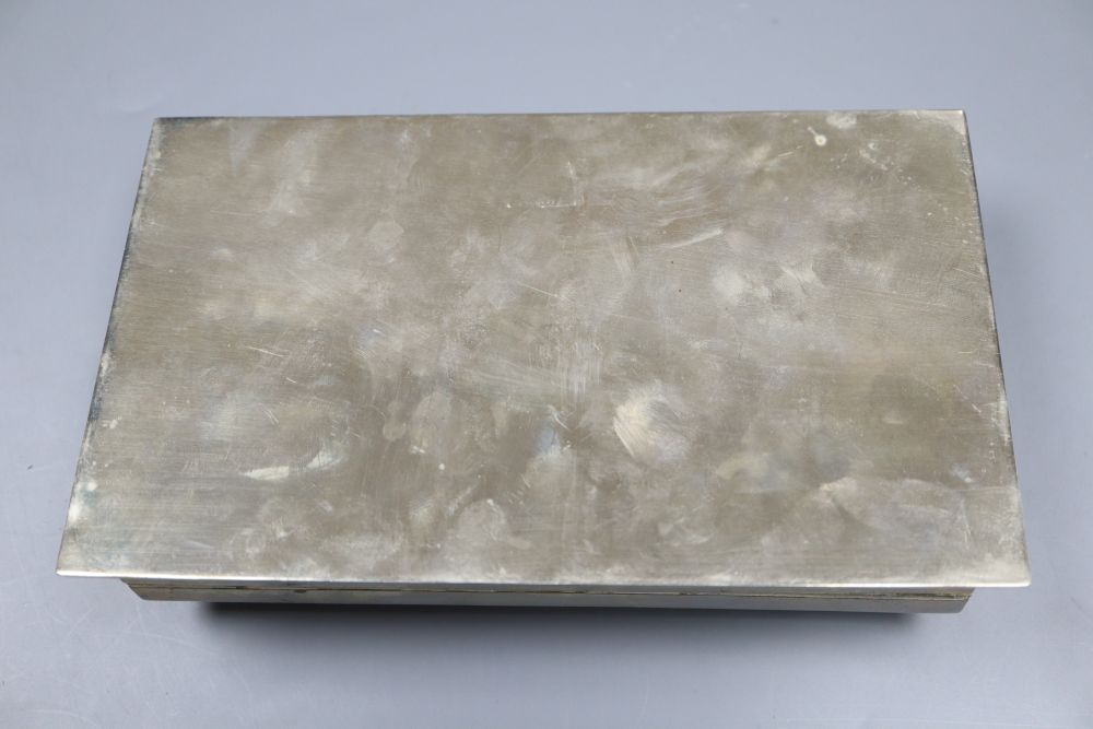 Two silver cigarette boxes, a silver cigarette case and Thai white metal cigarette box, largest 18.7cm.